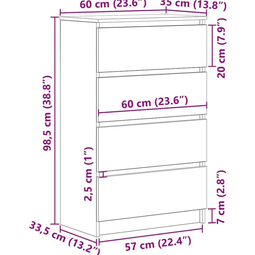 vidaXL Armarios Y Almacenamiento-Aparador de madera contrachapada 60x35x98,5 cm