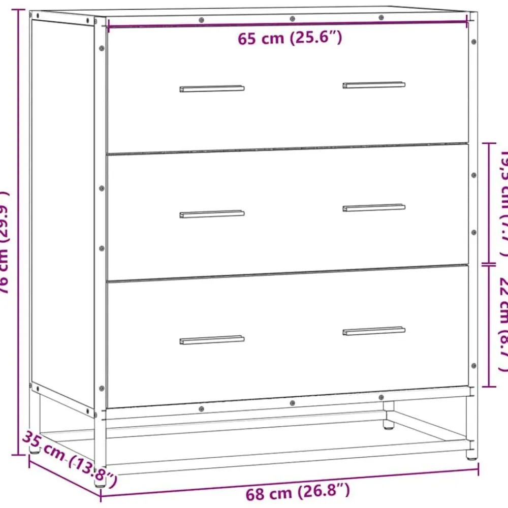 vidaXL Armarios Y Almacenamiento-Aparador de madera de ingeniería y metal 68x35x76 cm