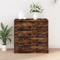 vidaXL Aparador de madera contrachapada 70x35,5x67,5 cm Roble ahumado Online