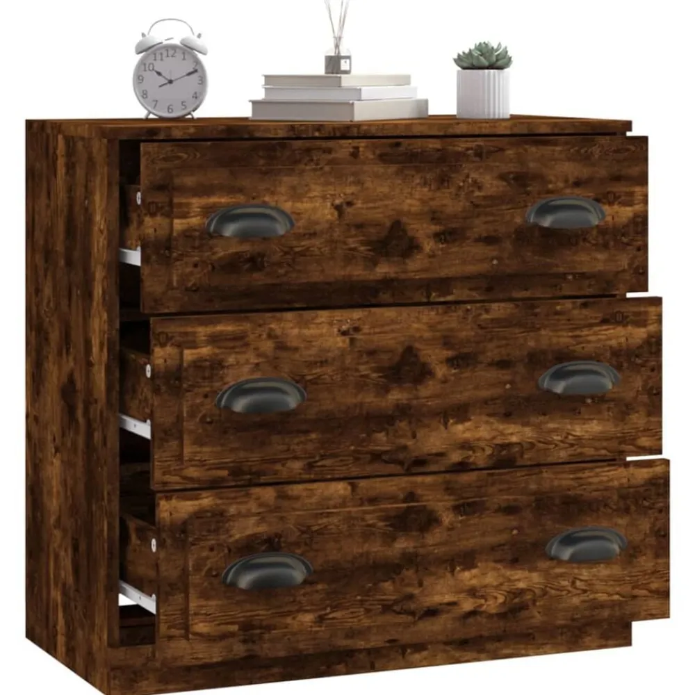 vidaXL Aparador de madera contrachapada 70x35,5x67,5 cm Roble ahumado Online