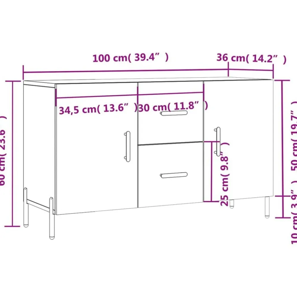 vidaXL Aparador de madera de ingeniería gris hormigón 100x36x60 cm Gris hormigón Discount
