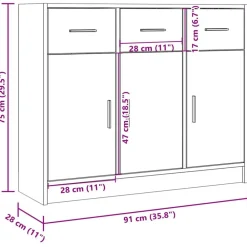 vidaXL Armarios Y Almacenamiento-Aparador de madera de ingeniería color 91x28x75 cm