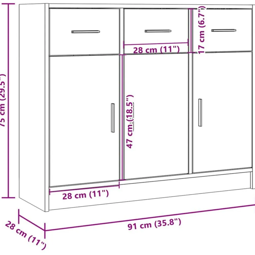 vidaXL Armarios Y Almacenamiento-Aparador de madera de ingeniería color 91x28x75 cm