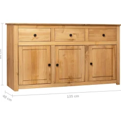 vidaXL Armarios Y Almacenamiento-Aparador de madera maciza de pino estilo Panamá 135x40x80 cm