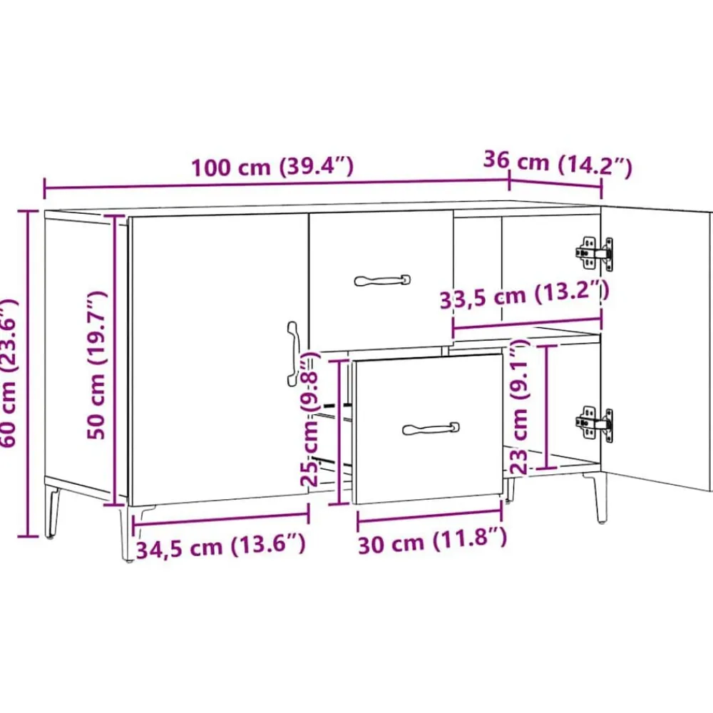 vidaXL Aparador de madera de ingeniería 100x36x60 cm Roble artisan New
