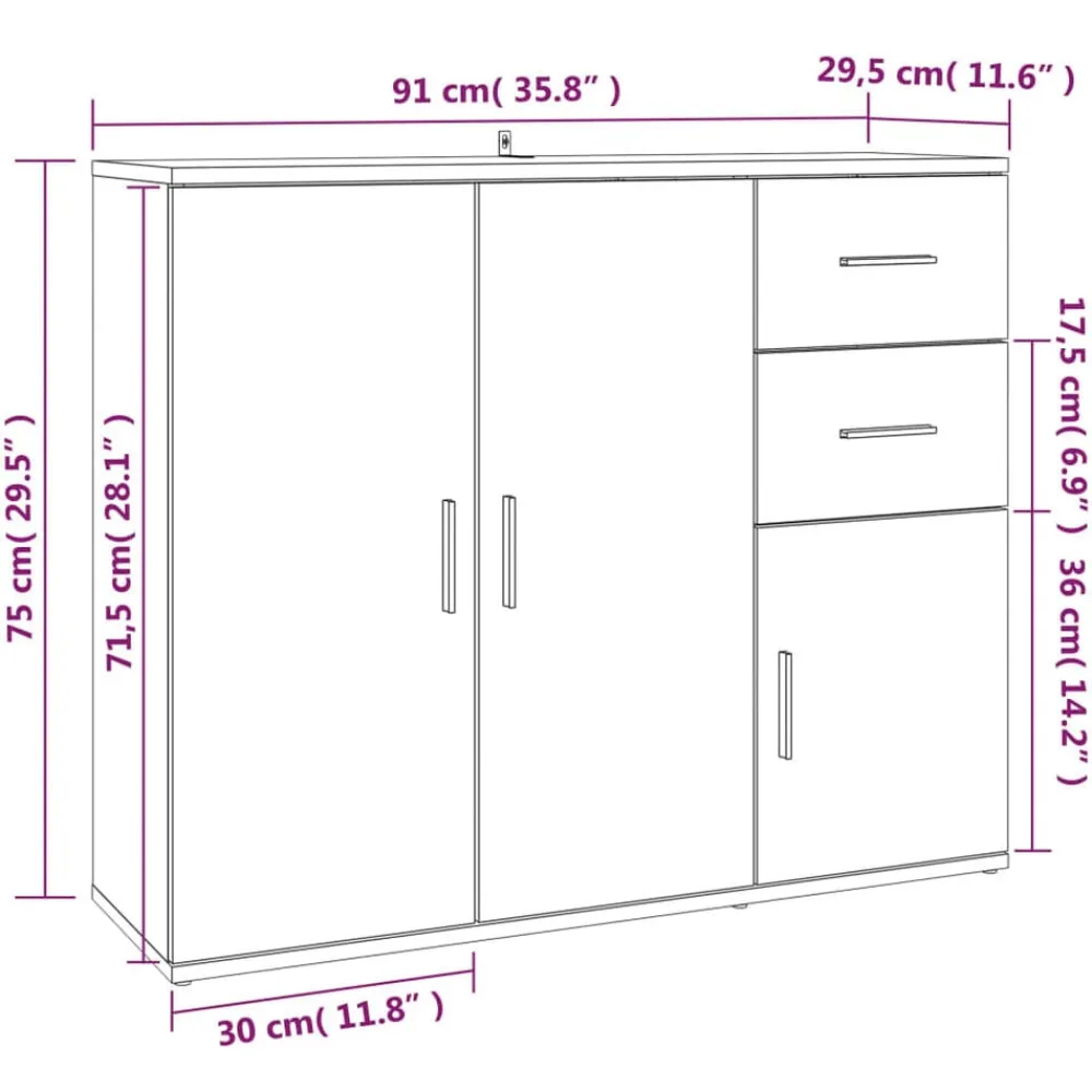 vidaXL Aparador de madera contrachapada gris hormigón 91x29,5x75 cm Gris hormigón New