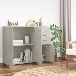 vidaXL Aparador de madera contrachapada gris hormigón 91x29,5x75 cm Gris hormigón New