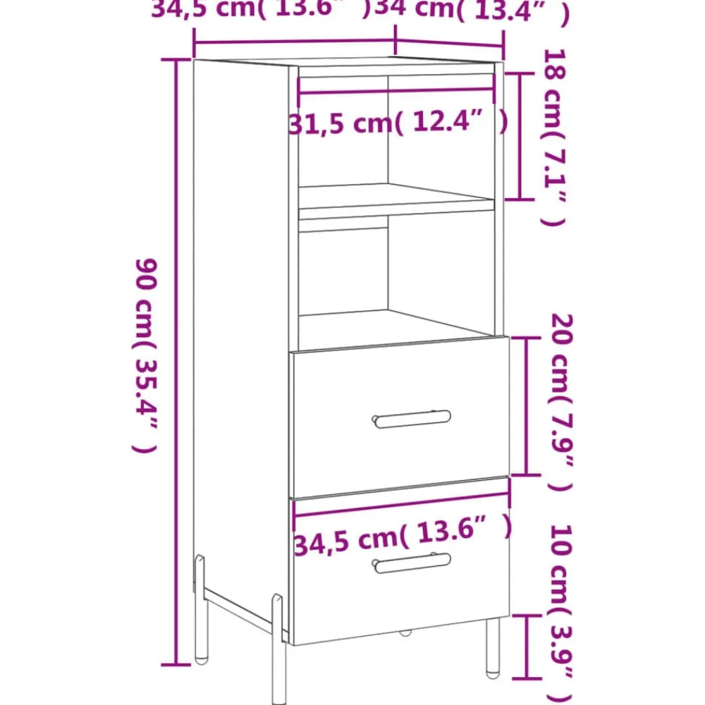 vidaXL Aparador de madera contrachapada 34,5x34x90 cm Negro