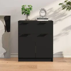 vidaXL Aparador de madera contrachapada 60x30x70 cm Negro Clearance