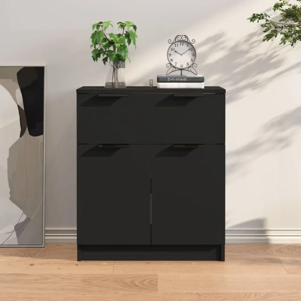 vidaXL Aparador de madera contrachapada 60x30x70 cm Negro Clearance