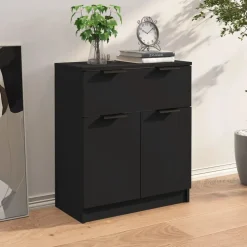 vidaXL Aparador de madera contrachapada 60x30x70 cm Negro Clearance