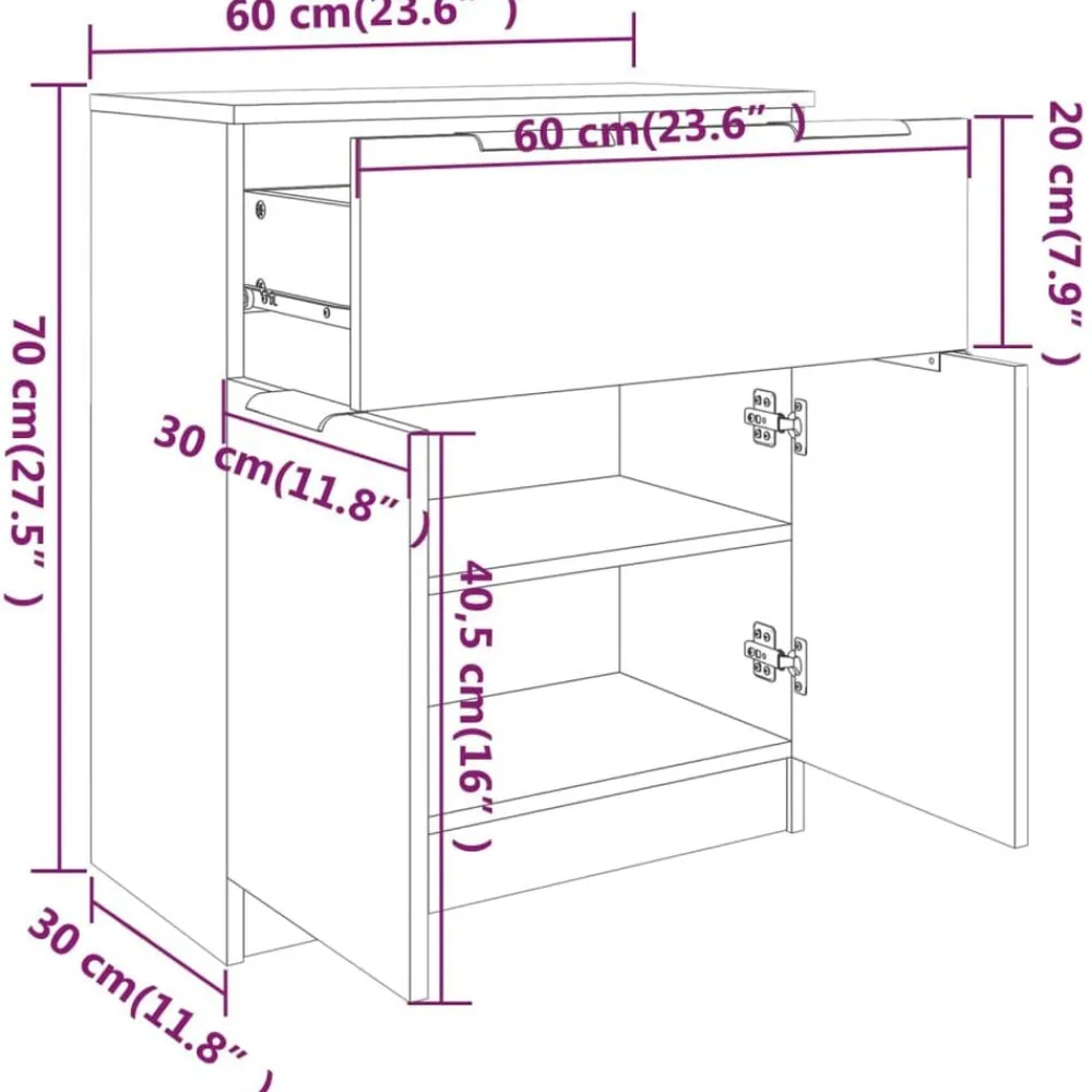 vidaXL Aparador de madera contrachapada 60x30x70 cm Negro Clearance