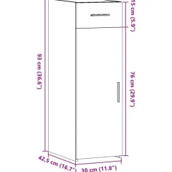 vidaXL Aparador de madera de ingeniería gris hormigón 30x42,5x93 cm Gris hormigón New