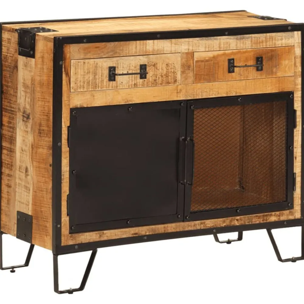 vidaXL Armarios Y Almacenamiento-Aparador de madera maciza mango sin tratar y metal 80x31x66 cm