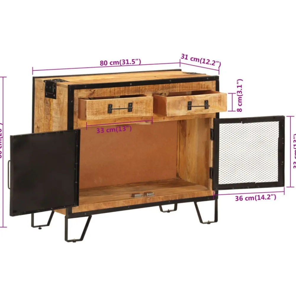 vidaXL Armarios Y Almacenamiento-Aparador de madera maciza mango sin tratar y metal 80x31x66 cm