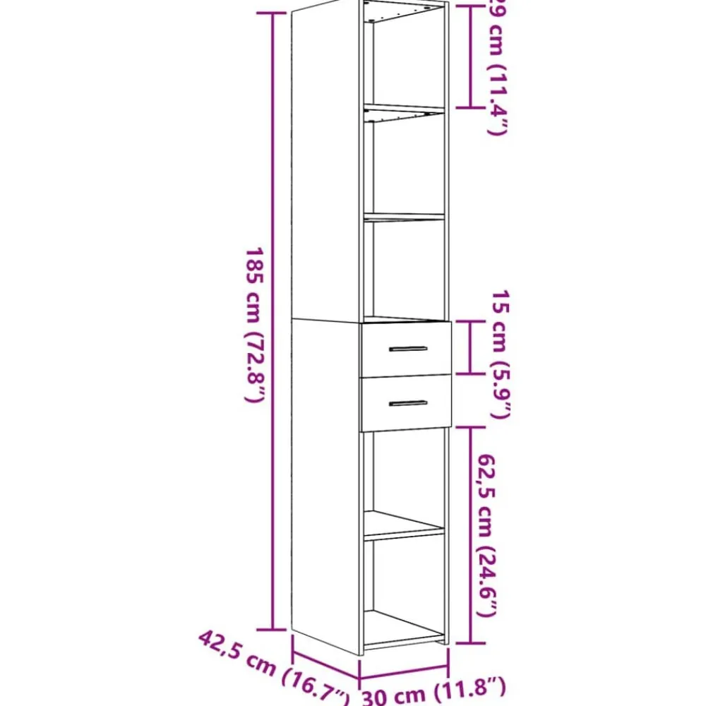 vidaXL Aparador de madera de ingeniería 30x42,5x185 cm Gris sonoma Hot