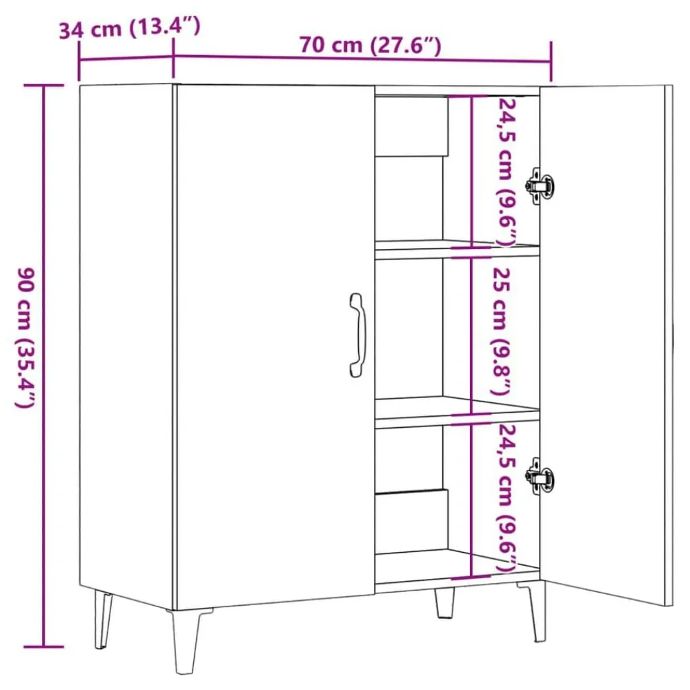 vidaXL Aparador de madera de ingeniería 70x34x90 cm Roble artisan Clearance