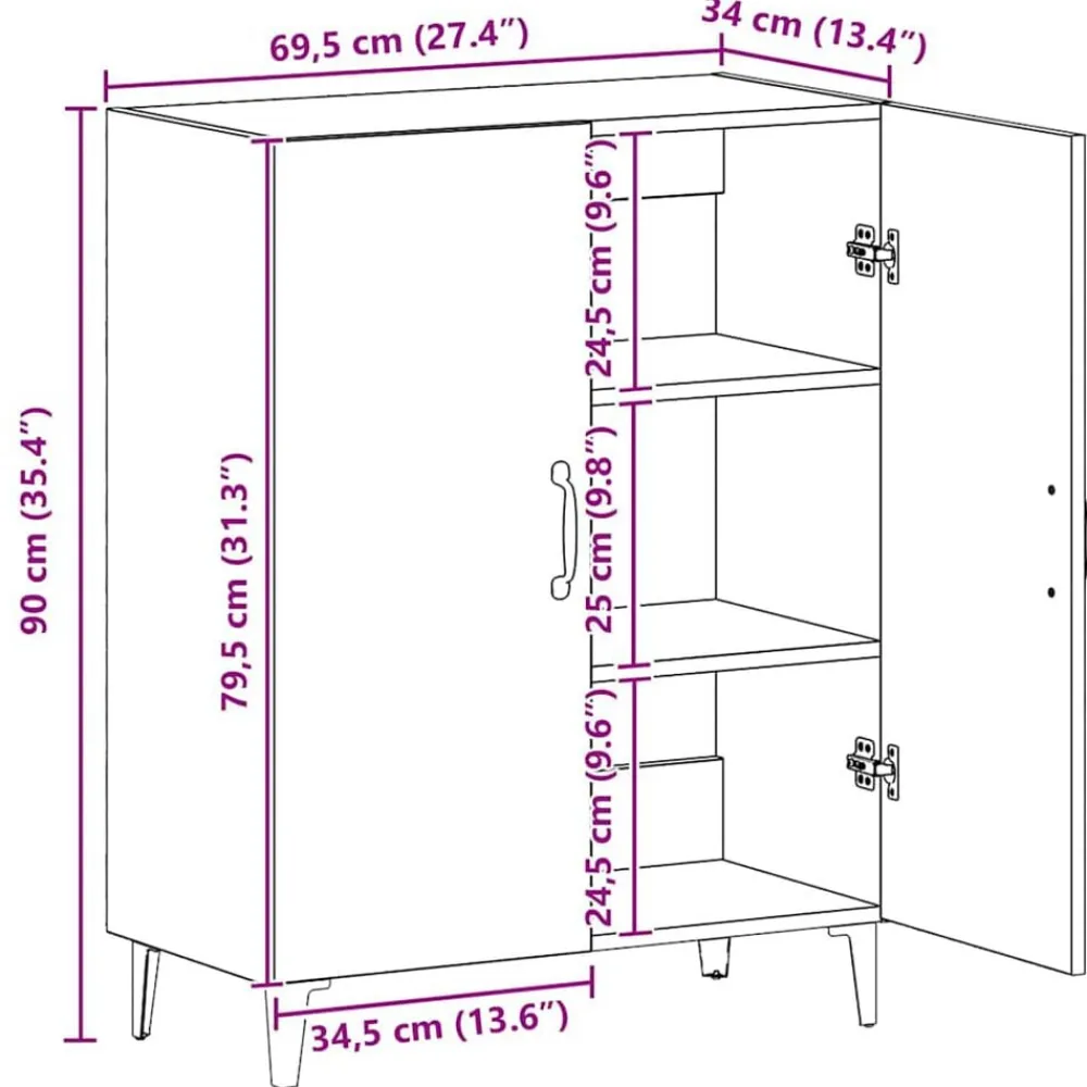 vidaXL Aparador de madera de ingeniería 70x34x90 cm Roble artisan Clearance