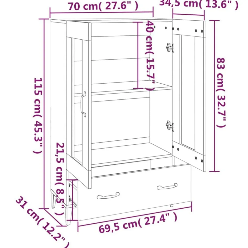 vidaXL Aparador de madera contrachapada 70x31x115 cm Blanco Best
