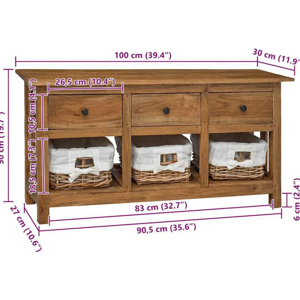 vidaXL Aparador de madera maciza de caoba 100x30x50 cm Clearance