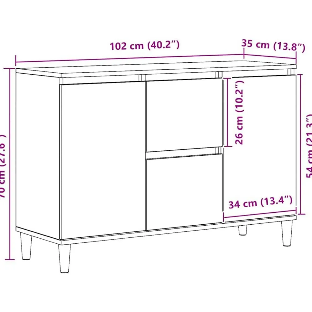 vidaXL Armarios Y Almacenamiento-Aparador de madera de ingeniería 102x35x70 cm