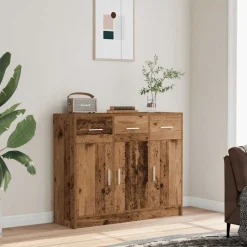 vidaXL Armarios Y Almacenamiento-Aparador de madera de ingeniería envejecida 91x28x75 cm