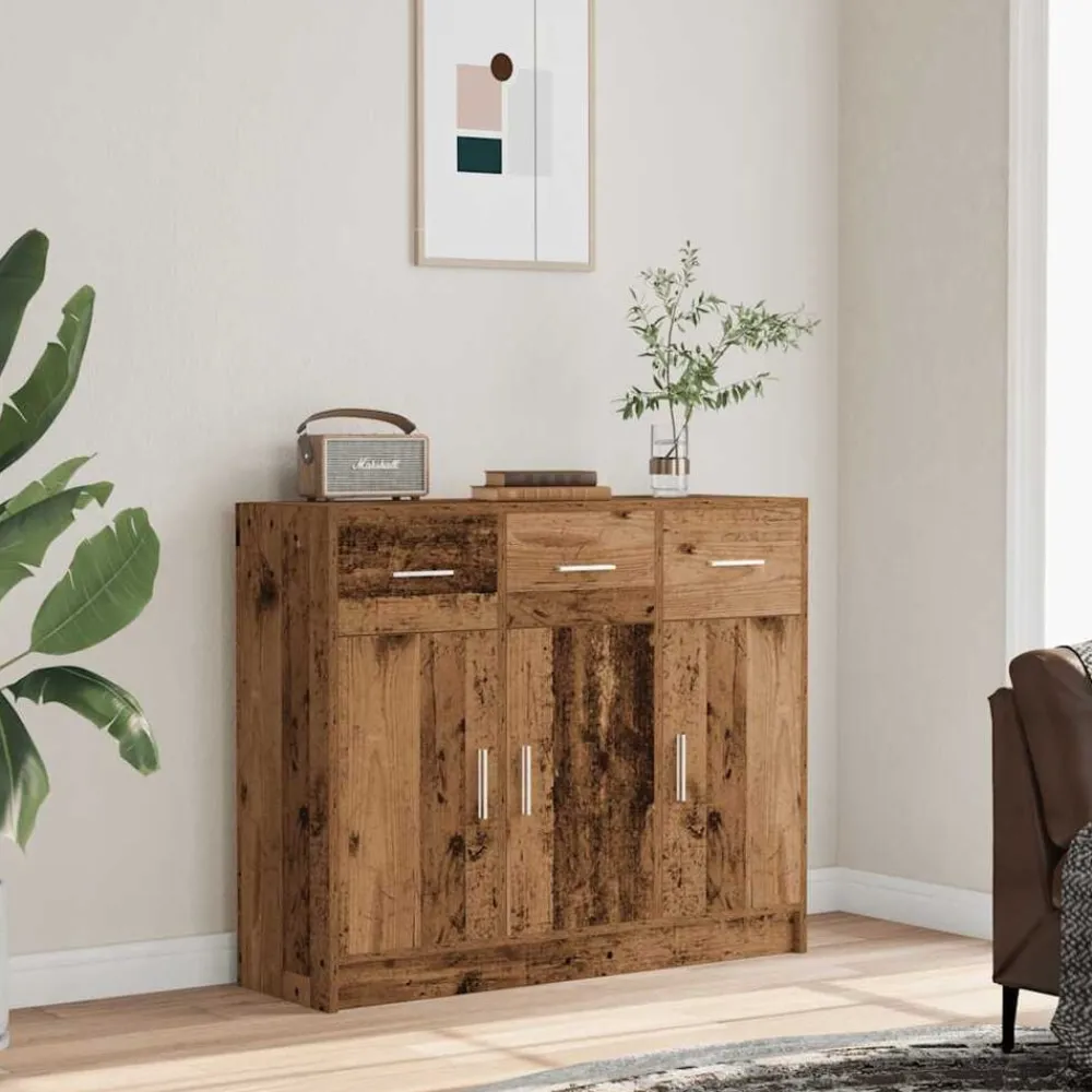 vidaXL Armarios Y Almacenamiento-Aparador de madera de ingeniería envejecida 91x28x75 cm