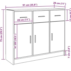 vidaXL Armarios Y Almacenamiento-Aparador de madera de ingeniería envejecida 91x28x75 cm
