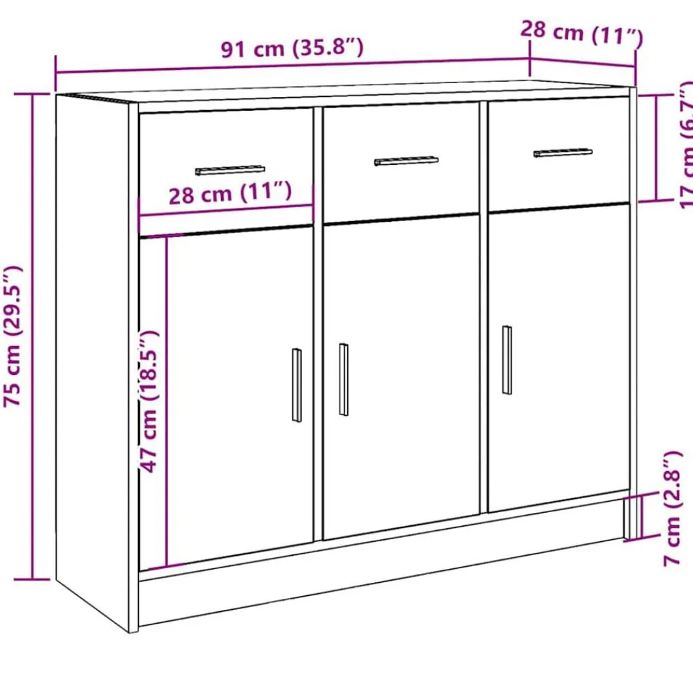 vidaXL Armarios Y Almacenamiento-Aparador de madera de ingeniería envejecida 91x28x75 cm