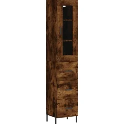 vidaXL Aparador de madera contrachapada 34,5x34x180 cm Roble ahumado