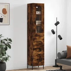vidaXL Aparador de madera contrachapada 34,5x34x180 cm Roble ahumado
