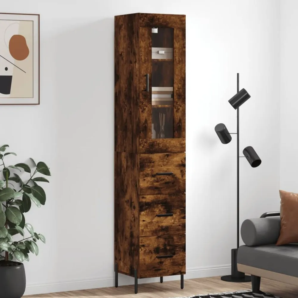 vidaXL Aparador de madera contrachapada 34,5x34x180 cm Roble ahumado