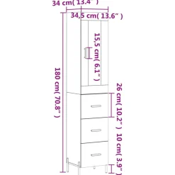 vidaXL Aparador de madera contrachapada 34,5x34x180 cm Roble ahumado