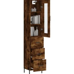 vidaXL Aparador de madera contrachapada 34,5x34x180 cm Roble ahumado