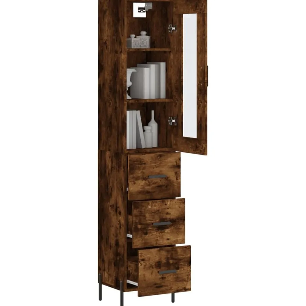 vidaXL Aparador de madera contrachapada 34,5x34x180 cm Roble ahumado