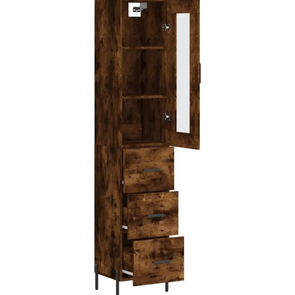 vidaXL Aparador de madera contrachapada 34,5x34x180 cm Roble ahumado