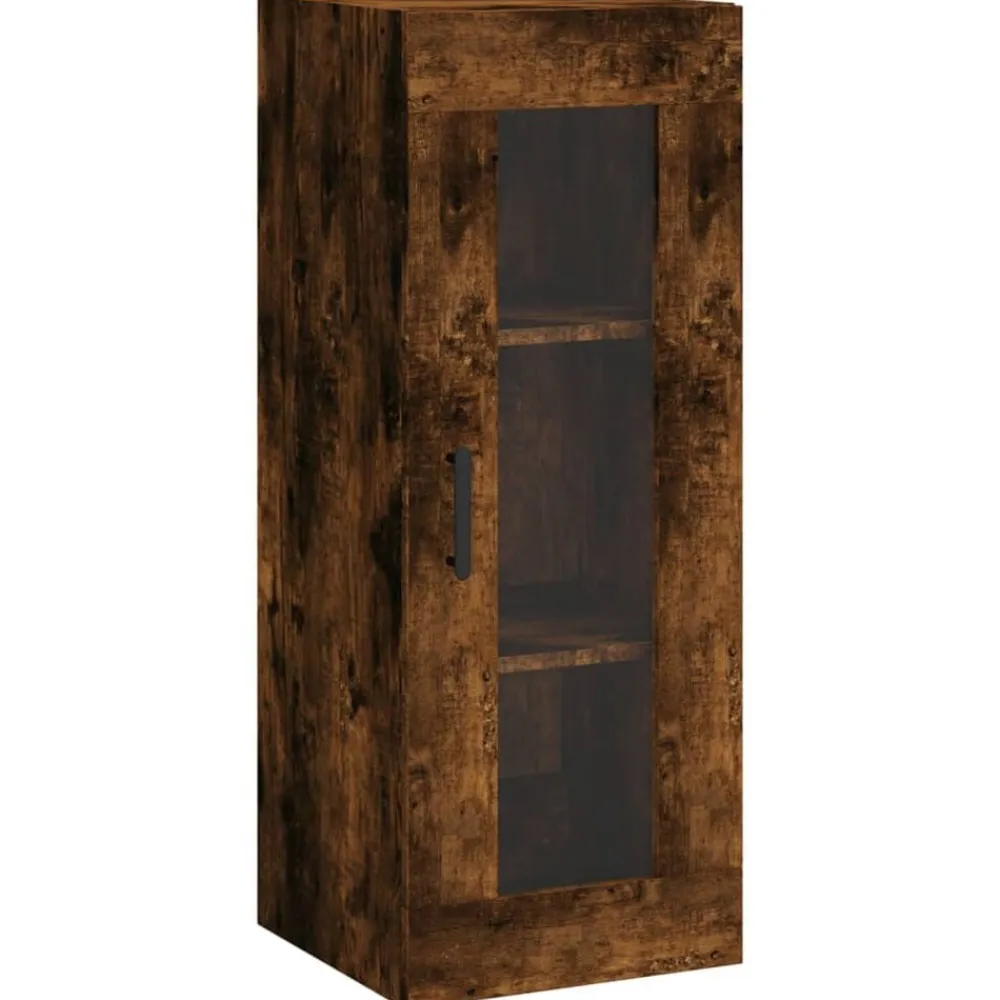 vidaXL Aparador de madera contrachapada 34,5x34x180 cm Roble ahumado