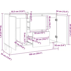 vidaXL Armarios Y Almacenamiento-Aparador de madera de ingeniería 101x35x70 cm