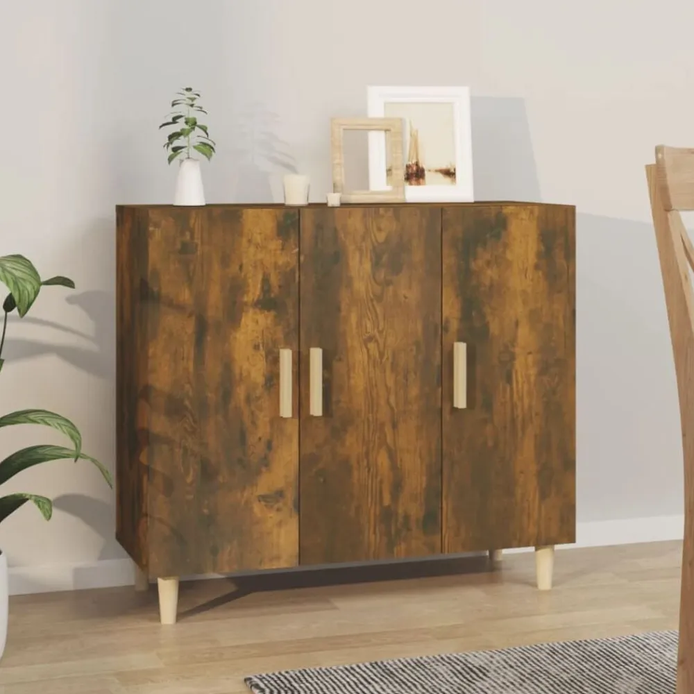 vidaXL Aparador de madera de ingeniería 90x34x80 cm Roble ahumado Sale
