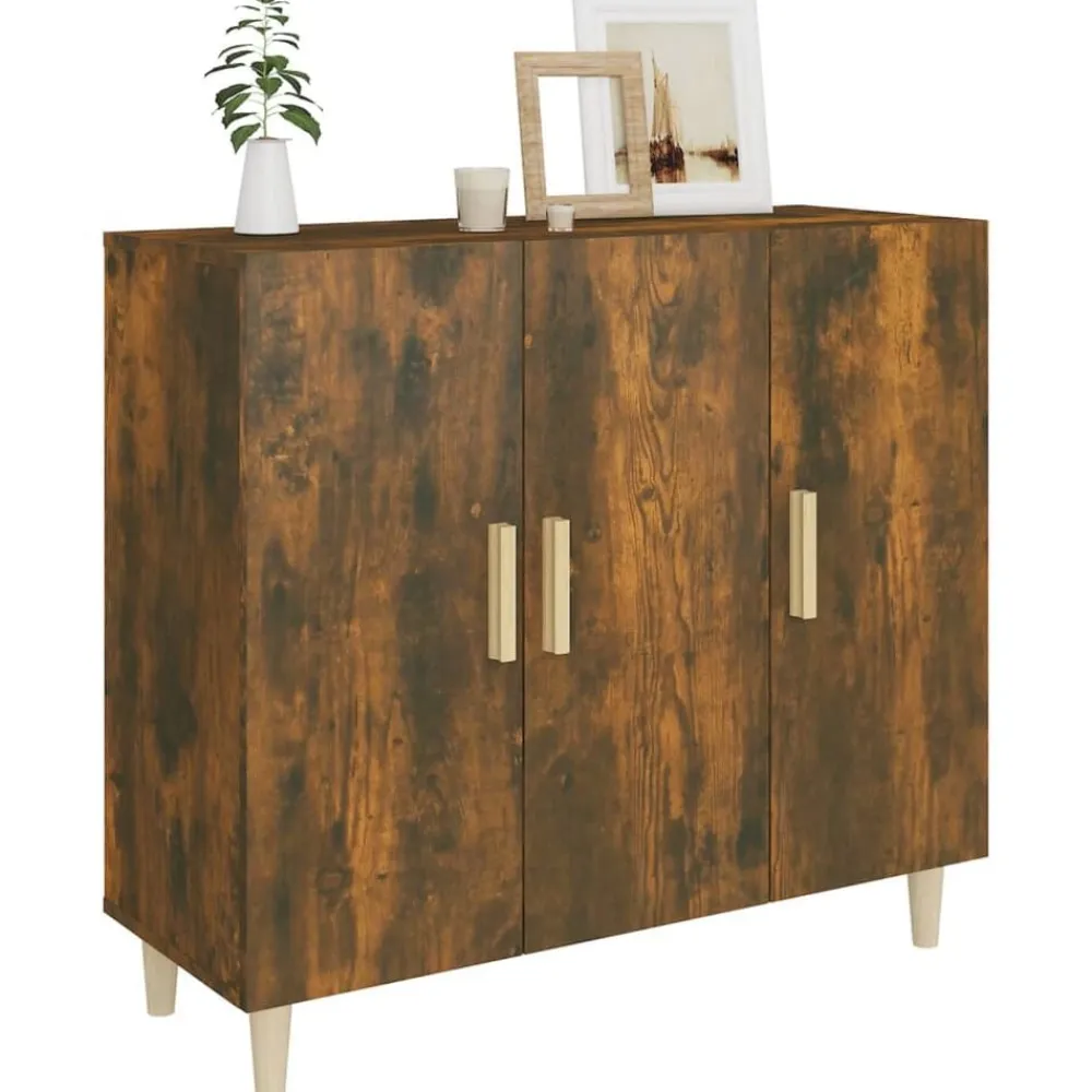 vidaXL Aparador de madera de ingeniería 90x34x80 cm Roble ahumado Sale