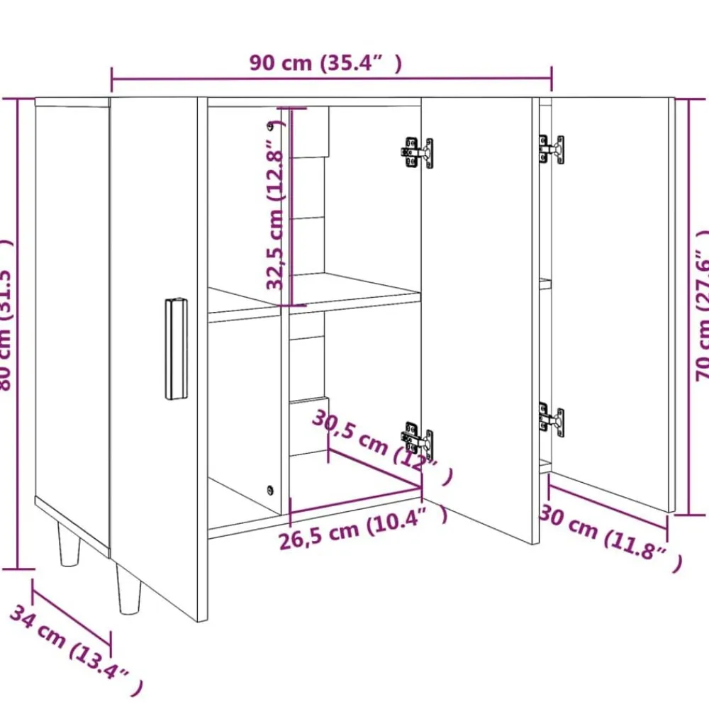 vidaXL Aparador de madera de ingeniería 90x34x80 cm Roble ahumado Sale