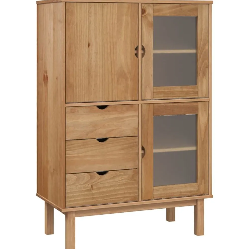 vidaXL Armarios Y Almacenamiento-Aparador de madera maciza de pino 85x43x125 cm