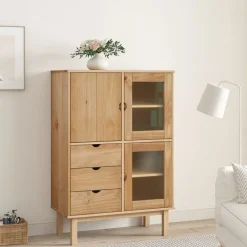 vidaXL Armarios Y Almacenamiento-Aparador de madera maciza de pino 85x43x125 cm