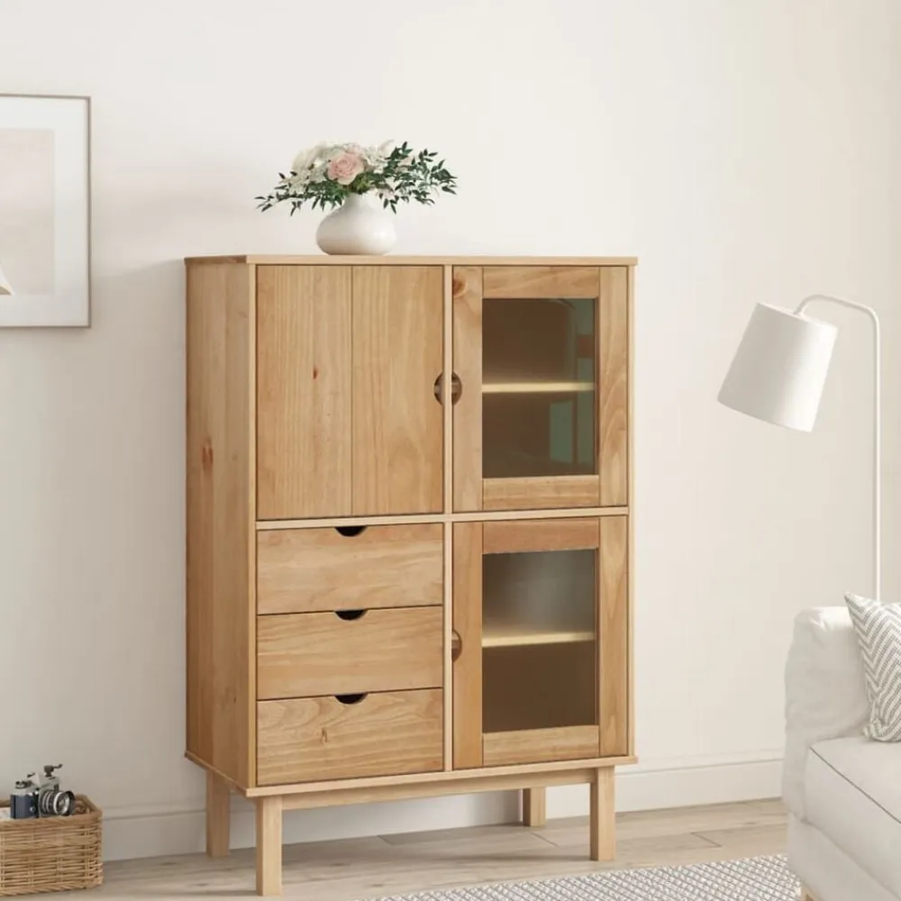 vidaXL Armarios Y Almacenamiento-Aparador de madera maciza de pino 85x43x125 cm