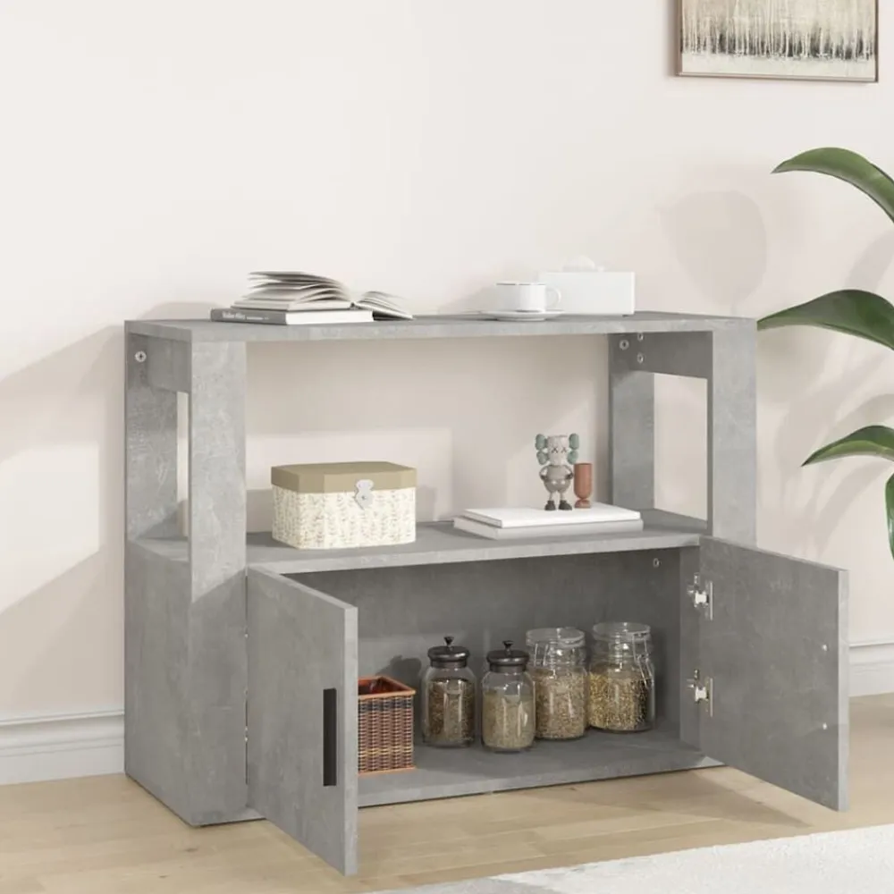 vidaXL Aparador de madera contrachapada gris hormigón 80x30x60 cm Gris hormigón Outlet