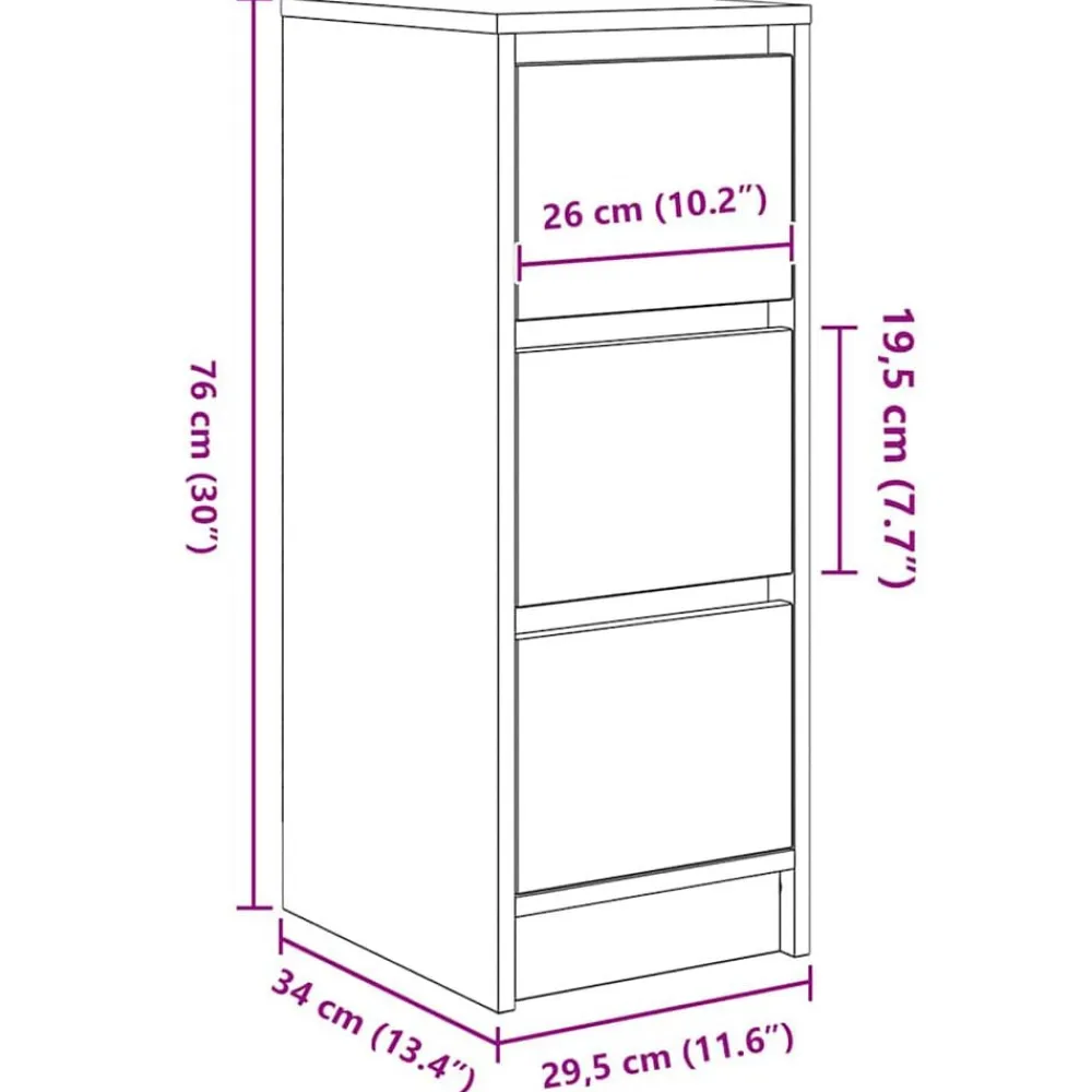 vidaXL Aparador de madera de 29,5x34x76 cm Roble negro Outlet