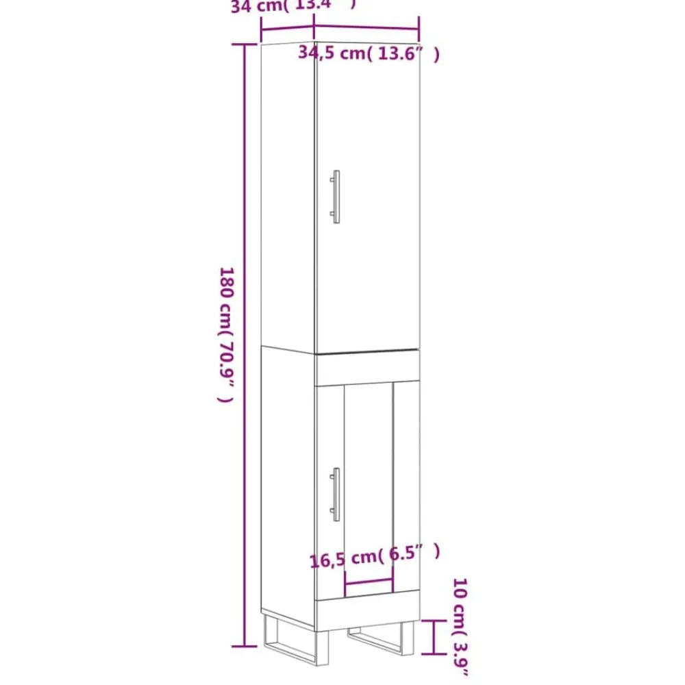 vidaXL Aparador de madera contrachapada 34,5x34x180 cm Roble Sonoma New