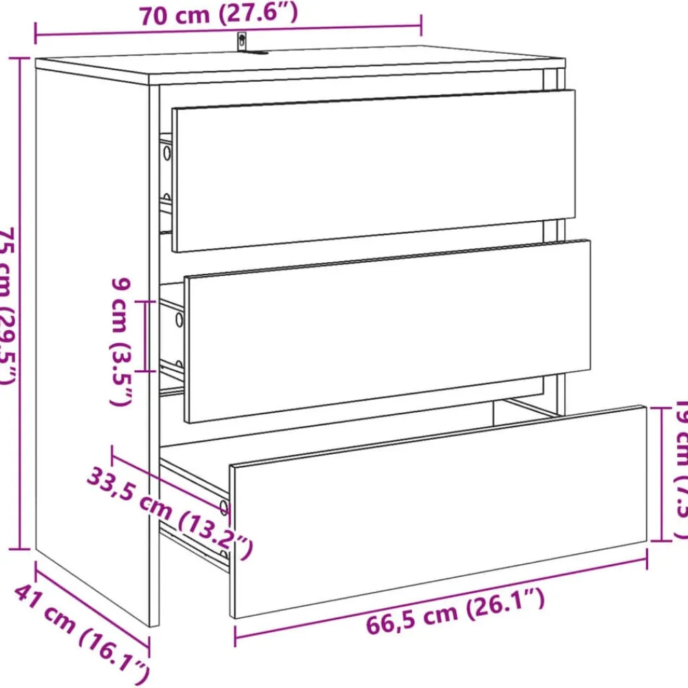 vidaXL Armarios Y Almacenamiento-Aparador de madera de ingeniería envejecida 70x41x75 cm