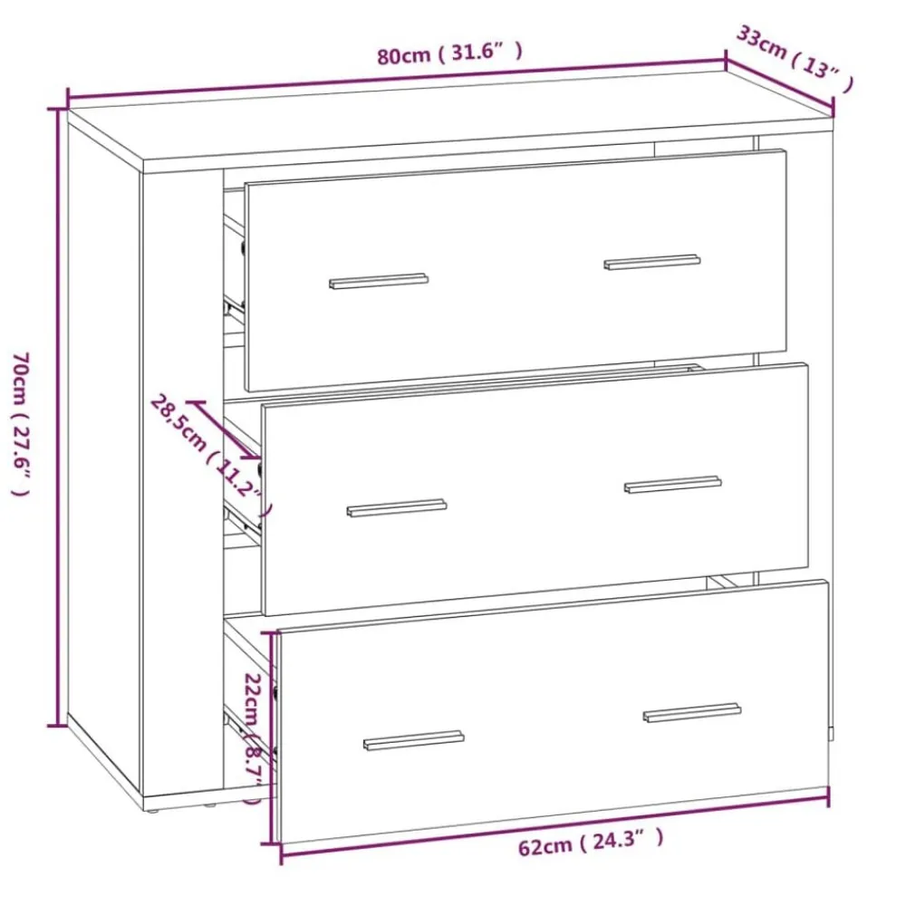 vidaXL Aparador de madera contrachapada 80x33x70 cm Blanco Best
