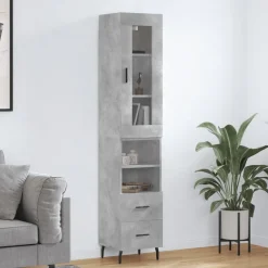 vidaXL Armarios Y Almacenamiento-Aparador de madera contrachapada gris hormigón 34,5x34x180 cm
